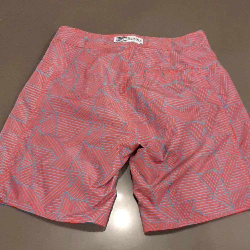 Trunks Surf and Swim Co. Aqua and Red Striped Pattern Trunks